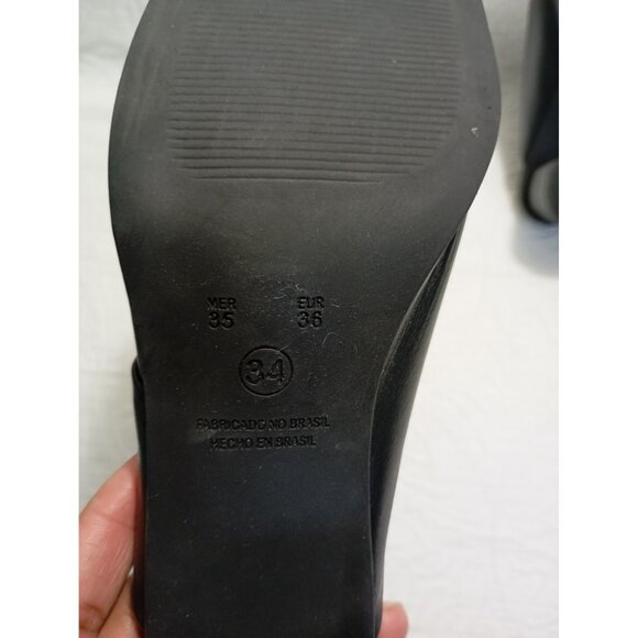 Satinato Sandals Open Black Leather Heeled Toe Slip-On Womens Size 35 EUR 36 - Picture 3 of 9